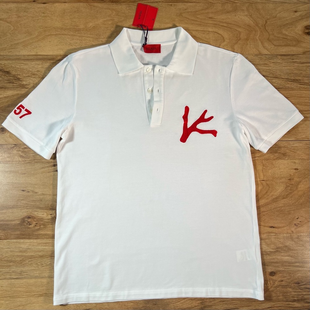 ISAIA Napoli NWT White Polo Shirt XXL - Red Coral Logo 1957 - Made in Italy
